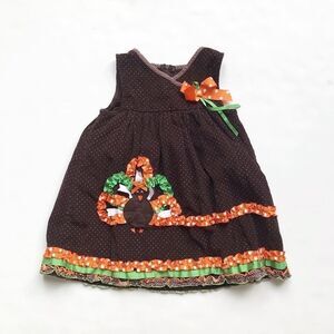 Bonnie Jean brown corduroy dot Turkey dress EUC 4T